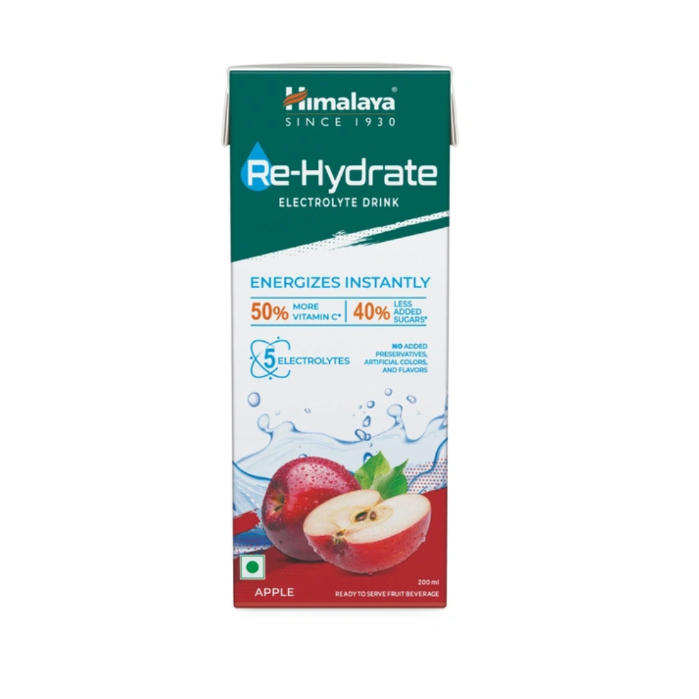 Himalaya Re-Hydrate Electrolyte Drink – Apple Flavor (200ml Each, Pack of 5)