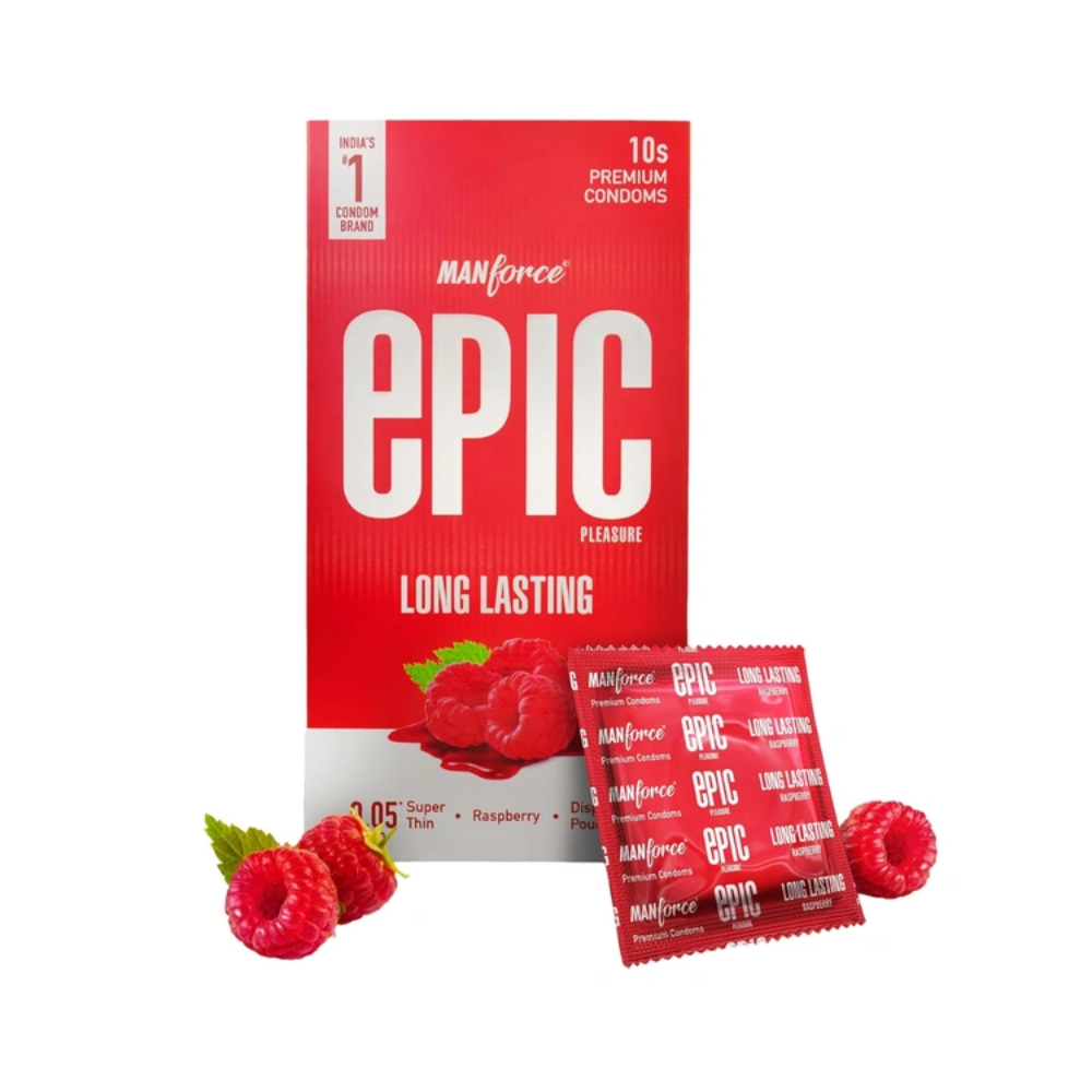 Epic Pleasure Long Lasting Premium Condoms Raspberry Flavour (10 Pcs)